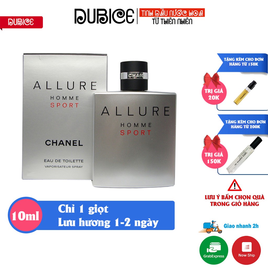 Tinh dầu nước hoa Nam Allure Homme Sport thơm lâu từ 1 - 2 ngày dùng làm mỹ phẩm, xông phòng, khử mùi hàng cao cấp