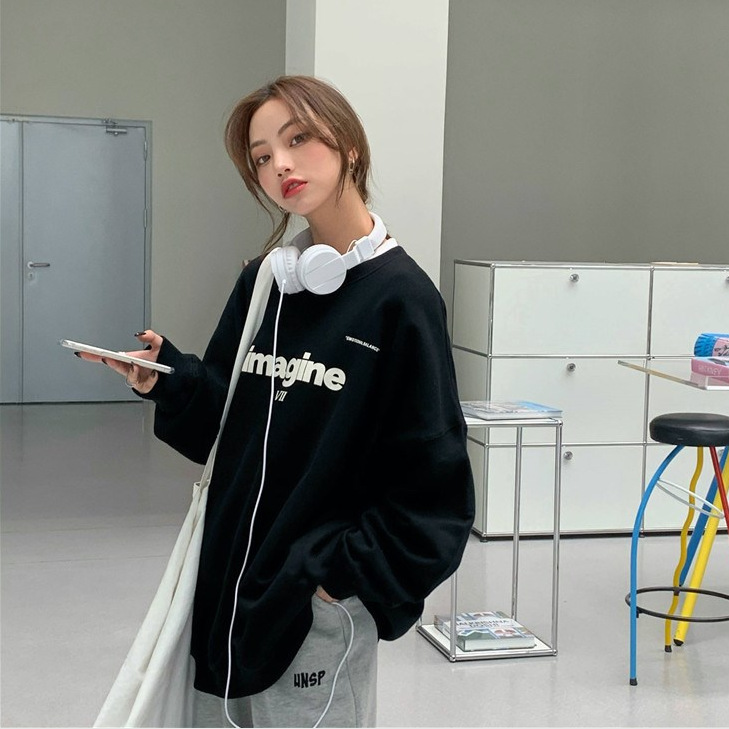 Áo nỉ tay dài cổ tròn thời trang Hàn Quốc cho nữ | BigBuy360 - bigbuy360.vn