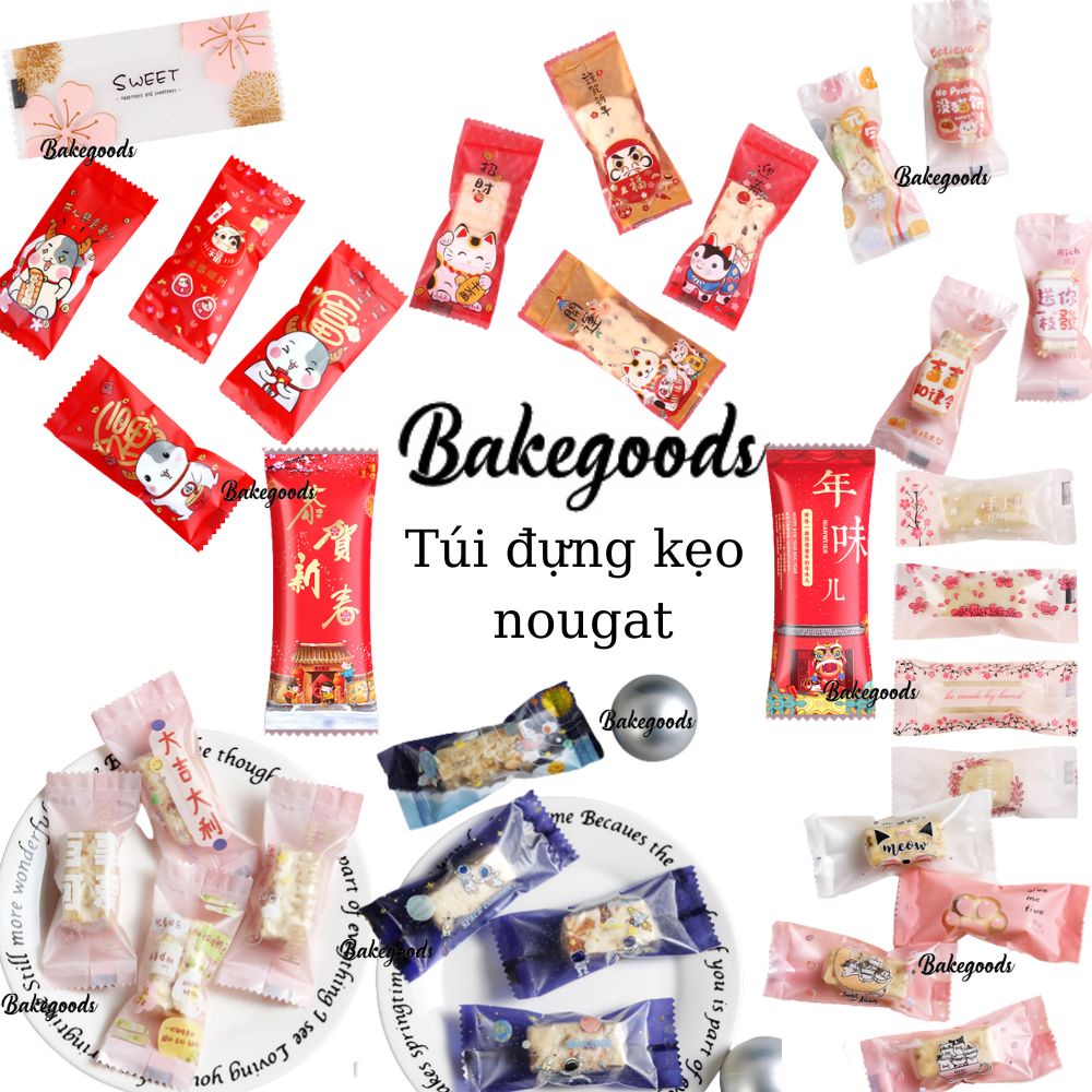 200c Túi gói kẹo Nougat, vỏ túi đựng kẹo hạnh phúc size 4*9c, và 4*9,5 cm nhiều mẫu loại hàn miệng