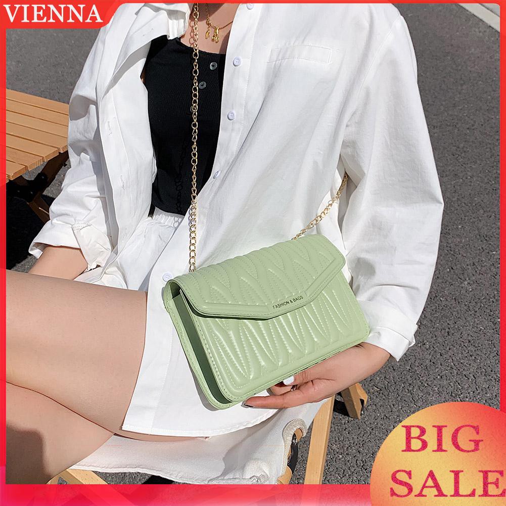 Vintage Women PU Pleated Pattern Crossbody Bag Casual Chain Shoulder Bags