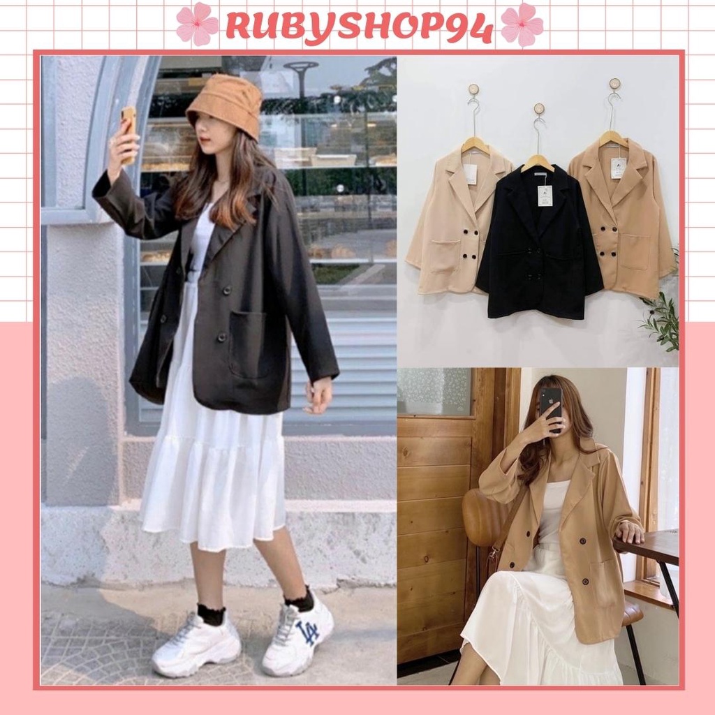 Áo Blazer Vest nữ dài tay trơn 1 lớp khoác ngoài kiểu Hàn Quốc đẹp Rubyshop94