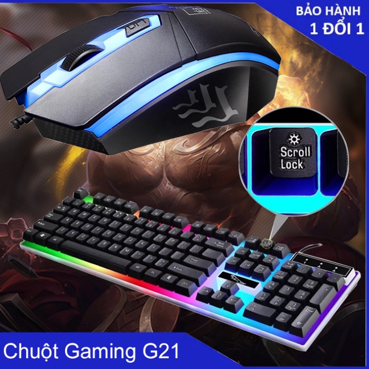 Bàn Phím Máy Tính Giả Cơ G21 Đèn LED 7 Màu Tặng Kèm Chuột - Bàn Phím Gaming Chuyên Game Siêu Bền - Bảo Hành 12 Tháng