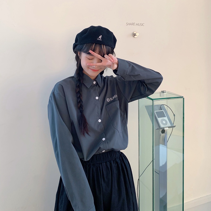 SUXI Áo Sơ Mi Tay Dài Dáng Rộng Thiết Kế Đơn Giản Dễ Phối Đồ Cho Nữ