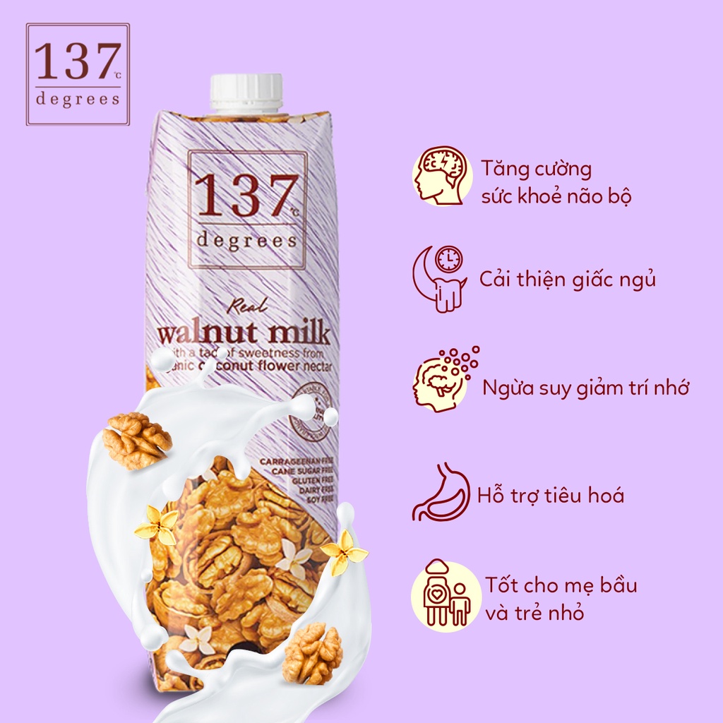 [Hộp quà] Sữa hạt Óc chó Nguyên chất 137 Degrees 180ml (12 hộp)