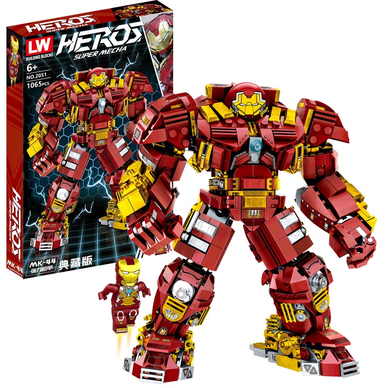 Đồ chơi Lắp ráp Hulkbuster MK44 Lewan 2051, Xếp hình thông minh Siêu anh hùng Marvel, Ghép hình Ironman