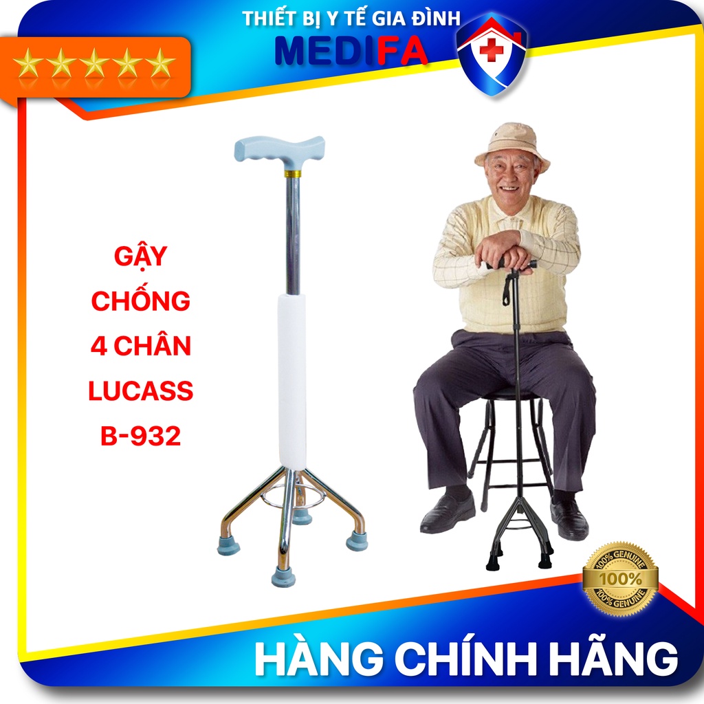 Gậy chống cho người già Lucass B-932 - Gậy batoong cao cấp 4 chân thiết kế gọn nhẹ, điều chỉnh được cao thấp