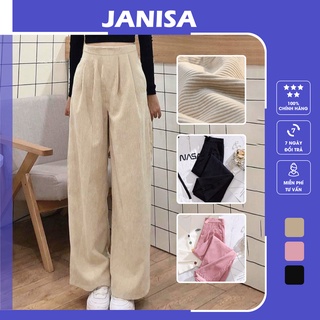 Quần ống rộng nữ lưng cao nhung gân dáng dài ống suông bigsize JANISA QD11