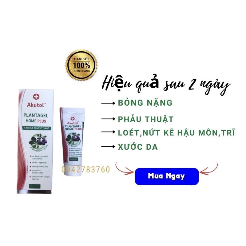 Gel bôi liền vết thương hở Akutol Plantagel tuýp 20g