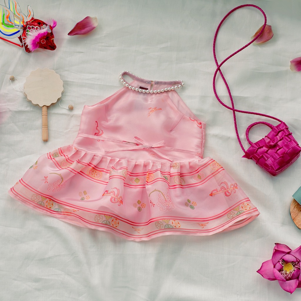 Sumire Store SET Áo yếm xòe organza Hoa Niên Ca BÉ - Hồng