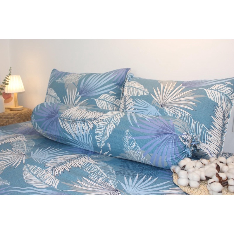 Drap cotton 100% , ga trải giường cao cấp chuẩn LOGO CTY mẫu Lá cọ xanh