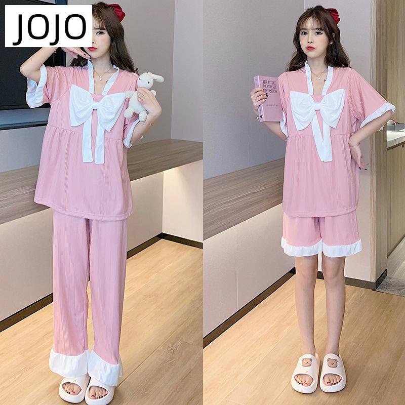 Bộ Đồ Ngủ Tay Ngắn Dáng Rộng Phối Nơ Dễ Thương Thời Trang Mùa Hè Cho Nữ