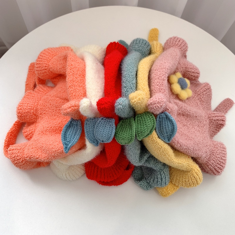 Mũ Len Cho Bé Có Dây Buộc 3-24 Tháng Mẫu Hoa Lá M35