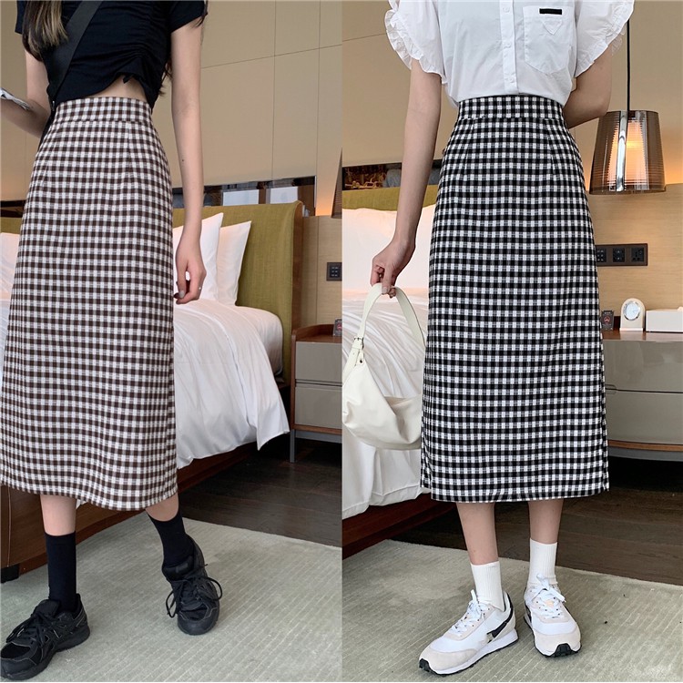 chân váy chữ A ULzzang màu kẻ chất tuyết mưa thời trang nữ