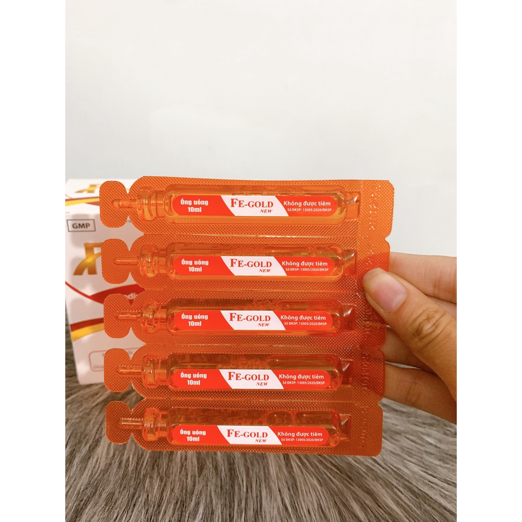 FE GOLD NEW Bổ sung sắt, Acid Folic cho bà bầu và trẻ từ 2 tuổi - Dạng siro an toàn, dễ uống - Hộp 20 ống