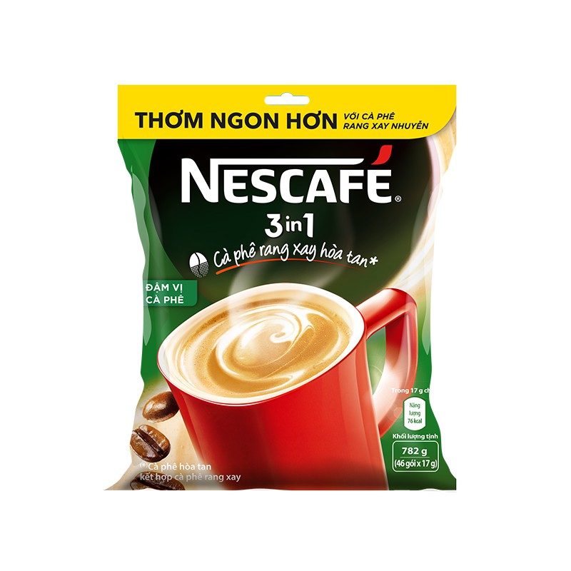 Cà phê rang xay hòa tan NESCAFÉ 3in1 Đậm vị cà phê (Bịch 46 gói x 17g)