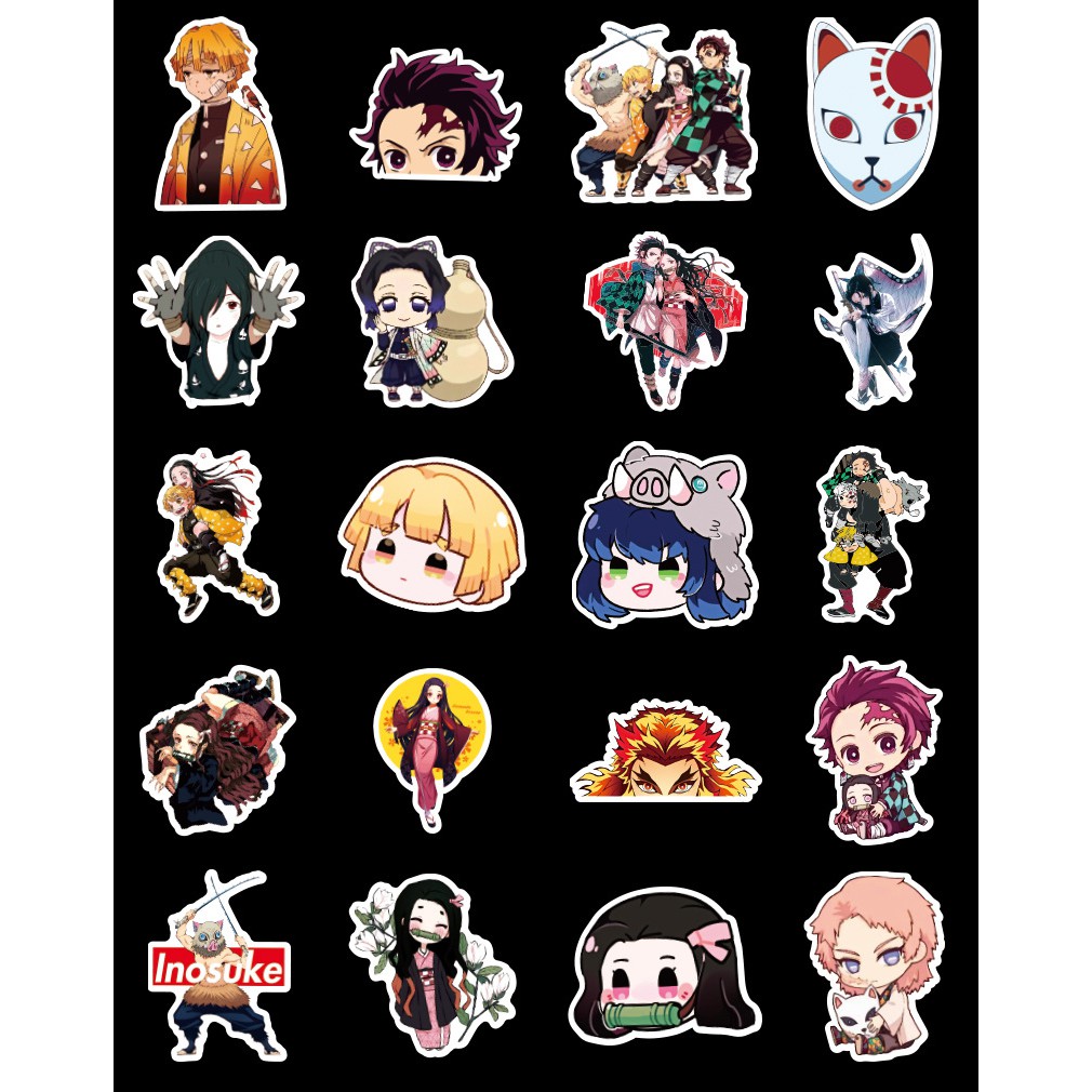 Bộ 100 Tấm Sticker Thanh Gươm Diệt Quỷ Chống Thấm Nước Dán Nón Bảo Hiểm, Vali, Xe, Laptop