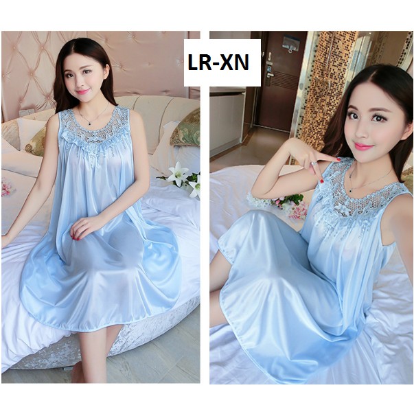Bộ đồ ngủ phi lụa 2 dây mềm mại viền ren cổ cầu kì tinh tế kiêu sa free size dưới 75kg ( SÁT NÁCH)