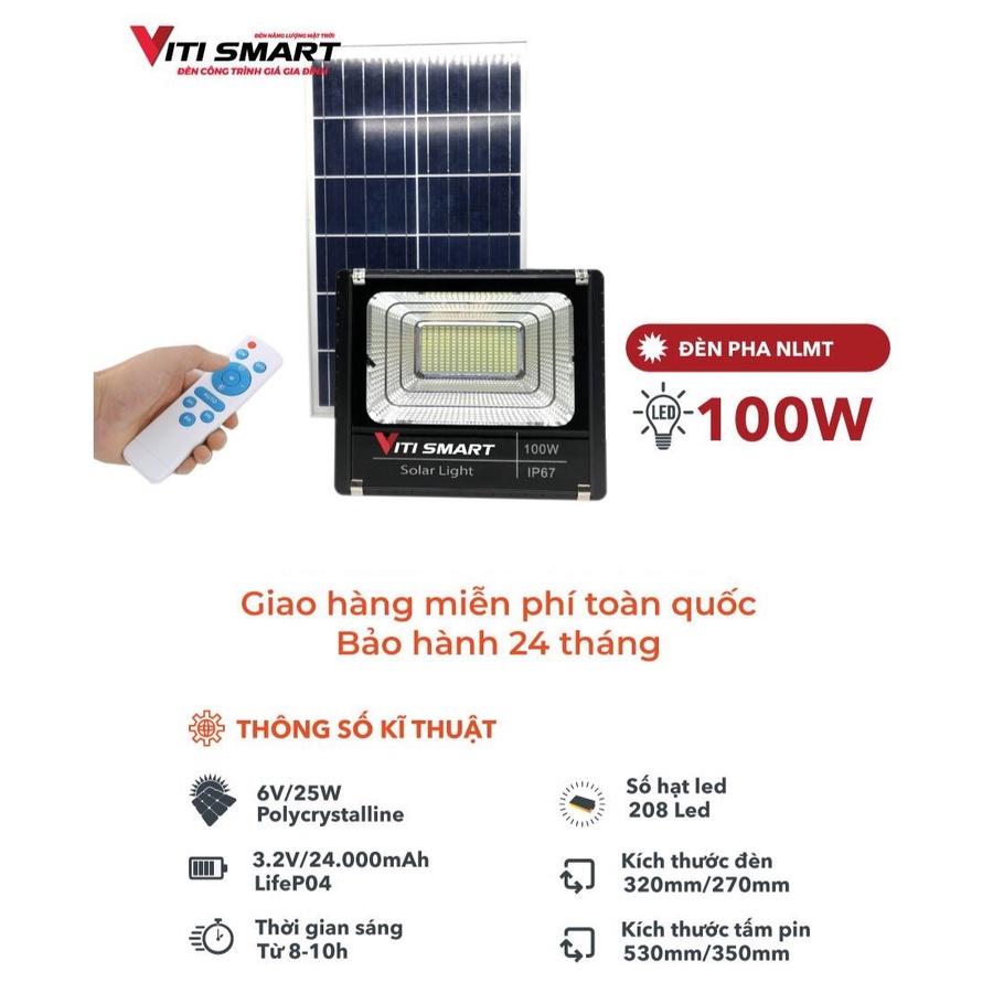 Đèn pha năng lượng mặt trời VITI SMART công suất - 100W