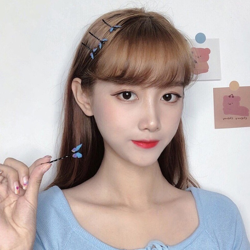 Set 4 Kẹp Tóc Hình Bướm Bằng Kim Loại Màu Xanh Dương Phong Cách Hàn Quốc Lãng Mạn Cho Nữ