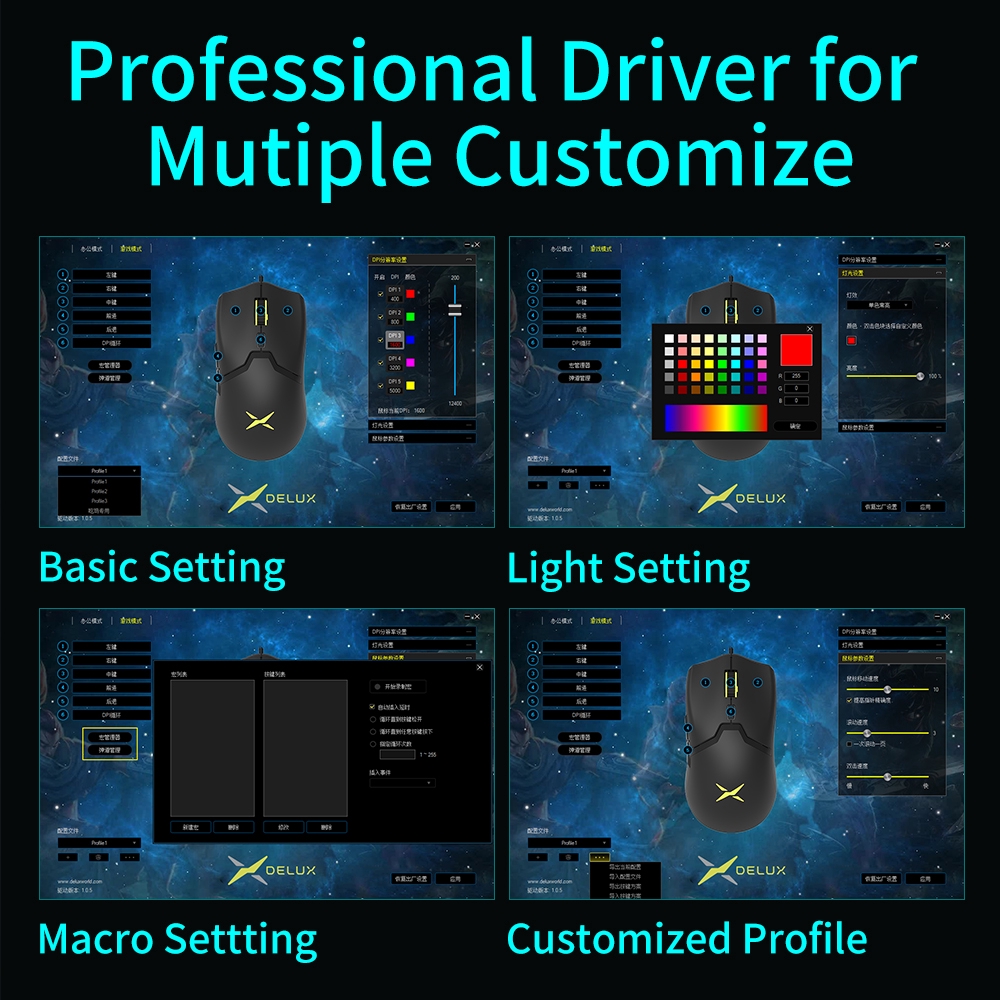 Chuột Chơi Game Không Dây Delux M800 RGB 2.4Ghz 16000 DPI 1000Hz Kèm Dây Cáp Mềm