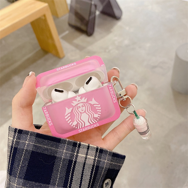 Vỏ Bảo Vệ Hộp Sạc Tai Nghe AirPods Pro 1 2 3 Màu Hồng Hình Ly Cà Phê + Trang Trí Ốp