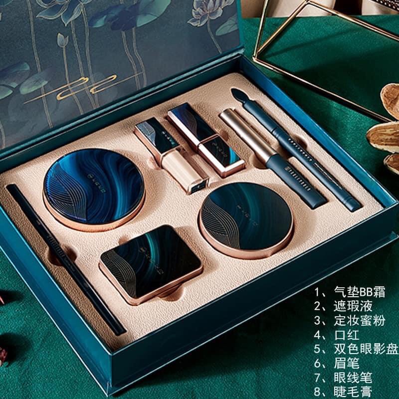 [New Arrivel} Bộ trang điểm 8 món Jade Face Beauty Tone Cam đất màu thuần Châu Á ,Hộp màu xanh lá đậm , Đẹp quý phái