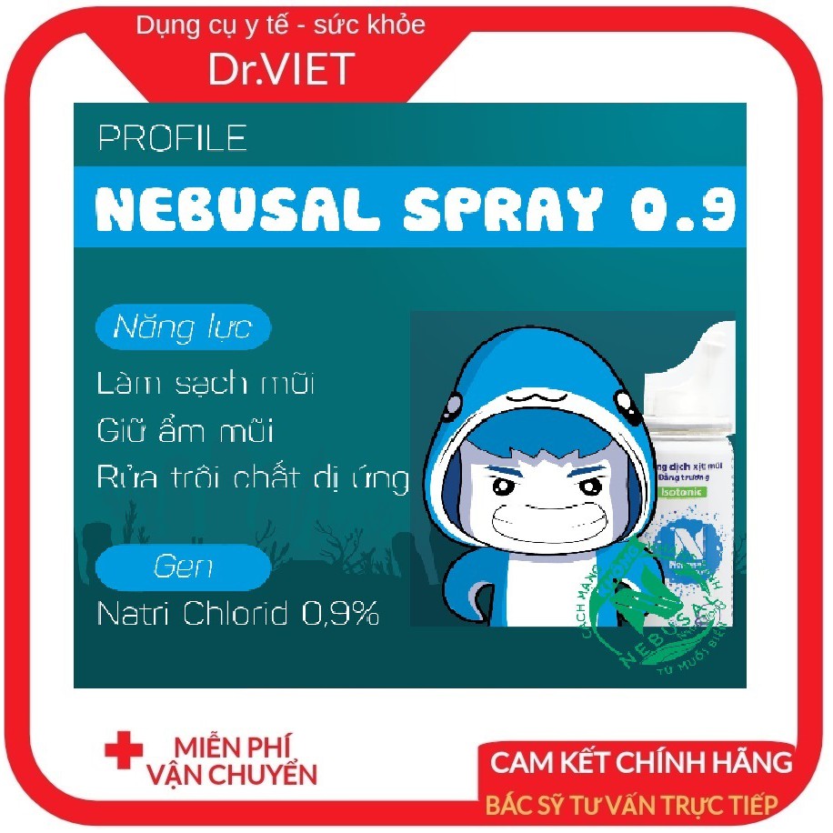 Nebusal spray 0,9%_Dung dịch nước muối 0,9% làm sạch mũi, giữ ẩm mũi, rửa trôi chất dị ứng cho cả người lớn và trẻ nhỏ