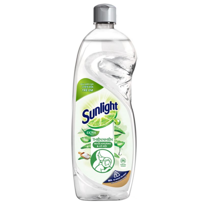 Nước rửa chén Sunlight thiên nhiên Muối khoáng và lô hội chai 370g