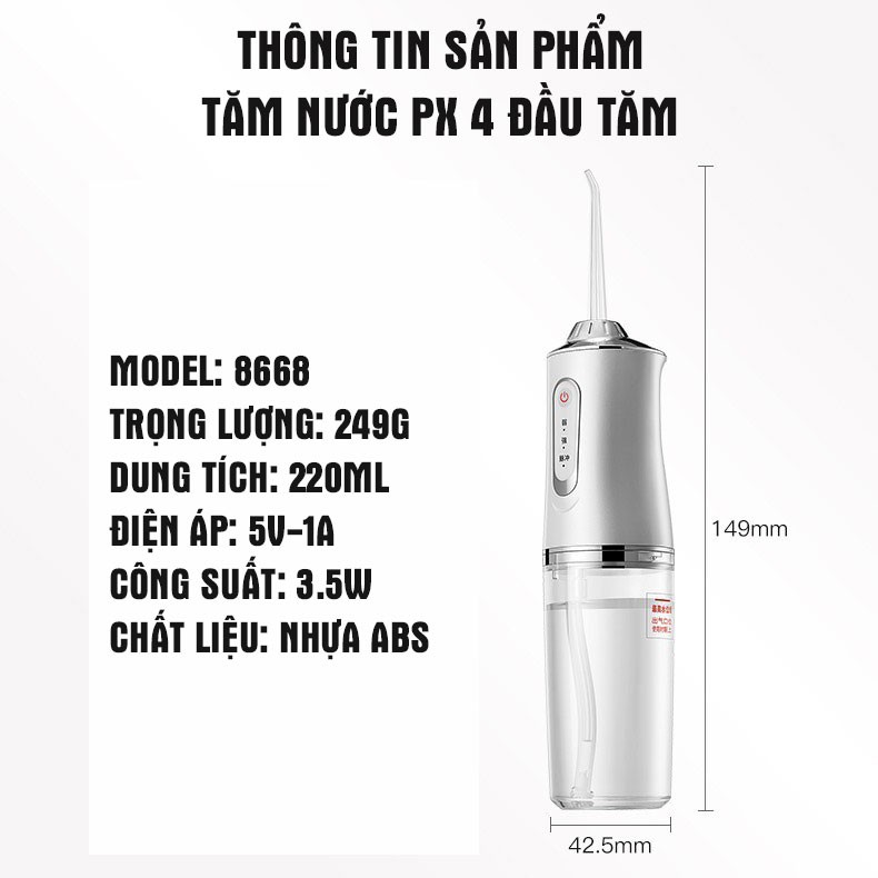 Tăm Nước Oral Irrigator cầm tay C8 - Máy tăm nước vệ sinh răng miệng cực sạch- Sạc USB, 3 mức độ !