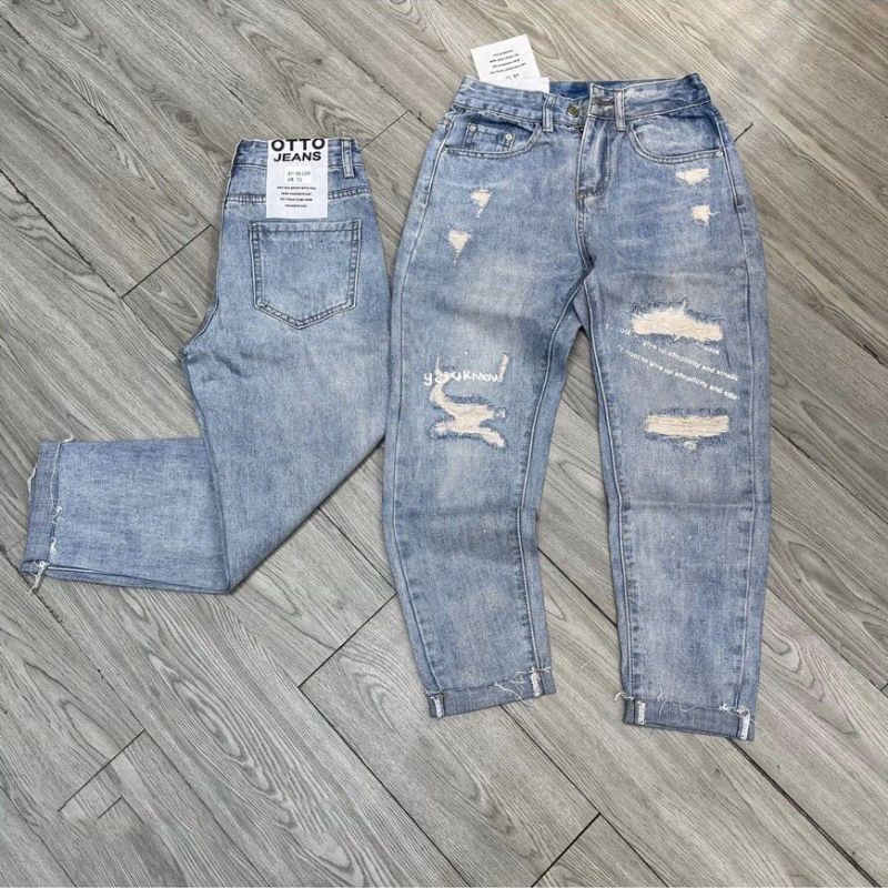 Quần Baggy Ống Rách Nữ 2 màu in chữ, 3 size S M L