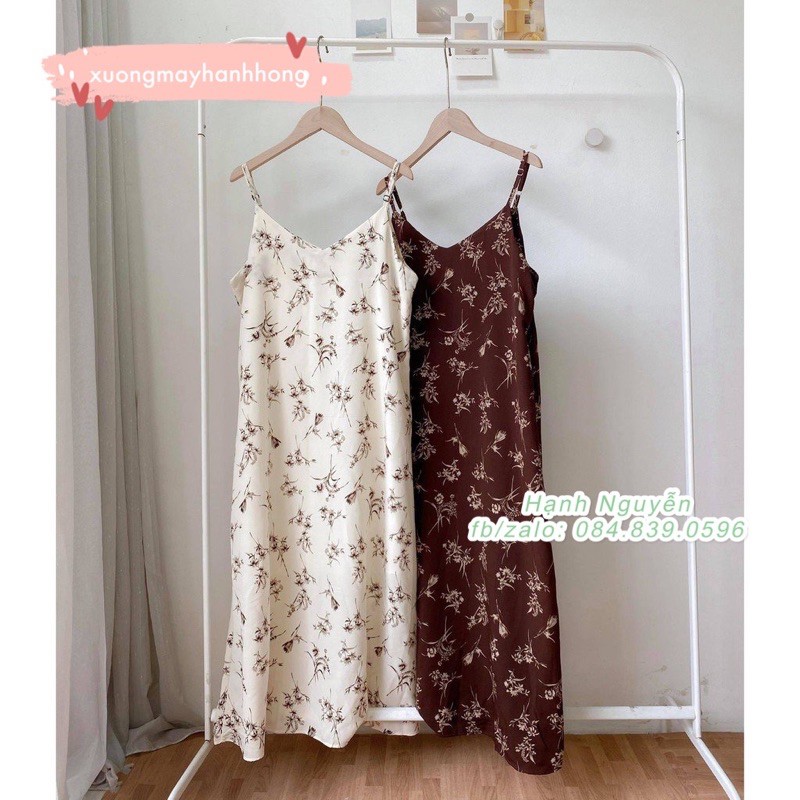 Váy hoa hai dây maxi đi biển chất lụa hàn Quảng Châu hai lớp - Xưởng May Hạnh Hồng | BigBuy360 - bigbuy360.vn