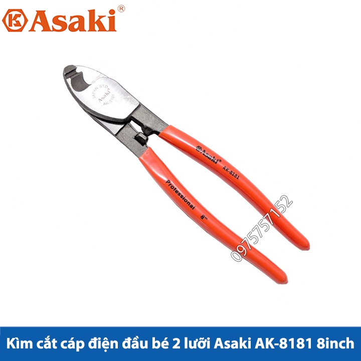Kìm cắt cáp điện đầu bé 2 lưỡi Asaki AK-8181 8inch