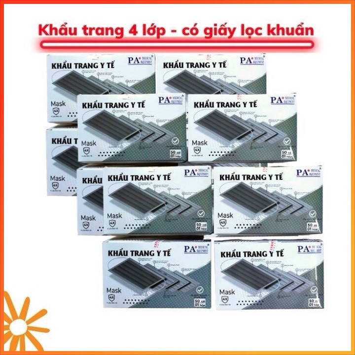 khẩu trang y tế,khẩu trang kháng khuẩn,4 lớp dày,không kích ứng da mặt,không bị đau tai khi dùng lâu,PA medical.