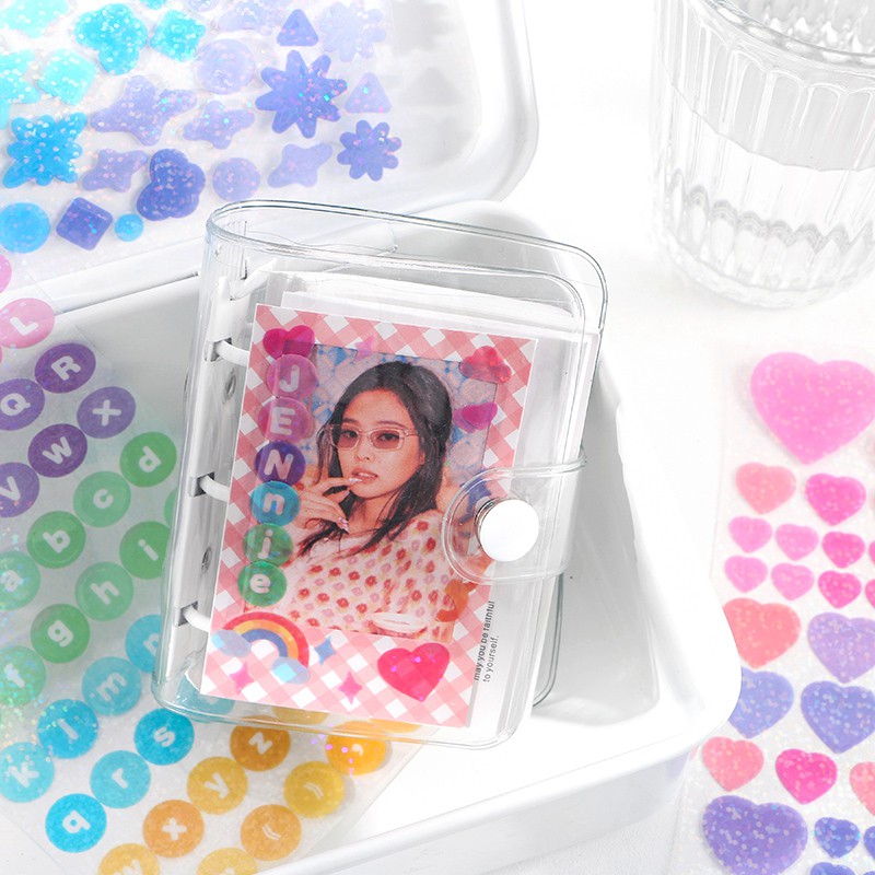 Sticker confetti hologram Fantasy color ribbon hình dán cute chữ cái | BST062