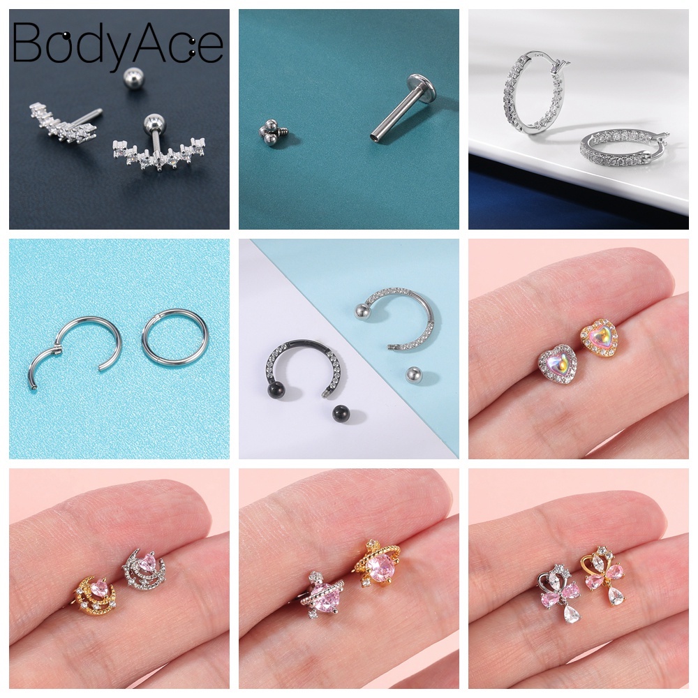 1 Set Khuyên Tai Bằng Thép Không Gỉ Đính Đá Zircon Thời Trang