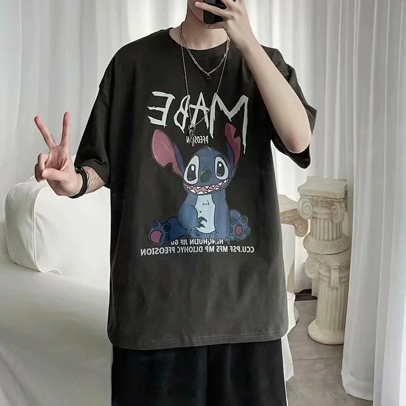 Áo thun tay ngắn dáng rộng in họa tiết hoạt hình 8 màu sắc tùy chọn phong cách Hàn Quốc thời trang cho nam