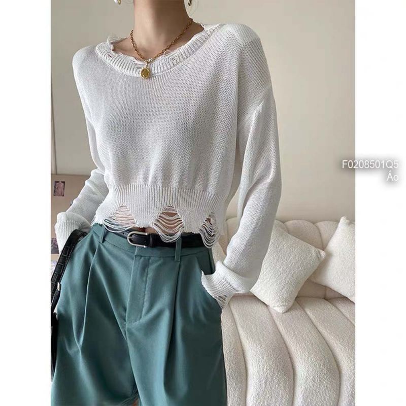 Áo len rách lai tay dài hàng Quảng Châu 0208