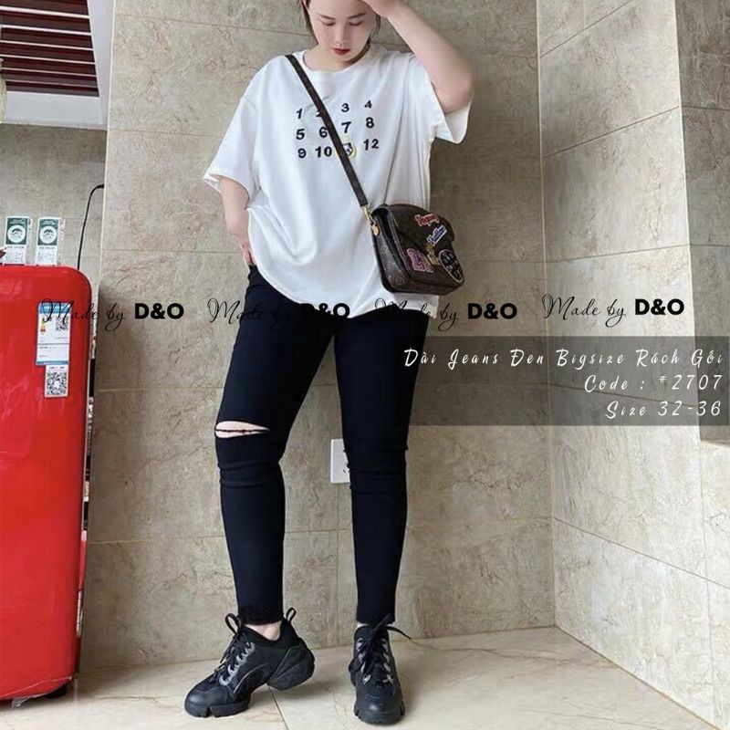 Bigsize [Size 30-36] Quần Dài Jeans Nữ Bigsize, Đen Rách, Lưng Cao Trên Rốn, Co Giãn Mạnh