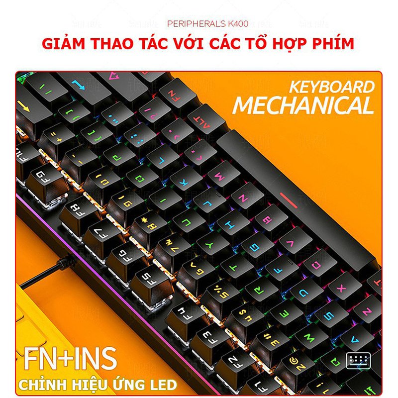 Bàn Phím Cơ Gaming K400 87 Phím Thông Dụng Tích Hợp LED Rainbow 9 Chế Độ- Dành Cho Game Thủ - Streamer