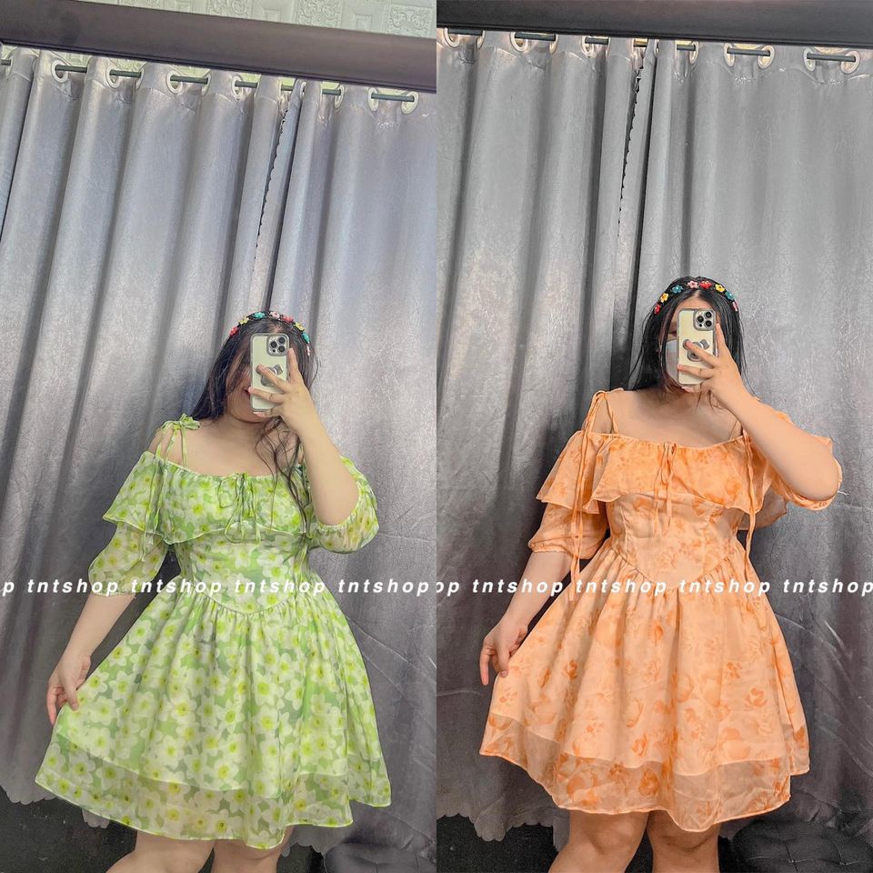 Đầm voan hoa trễ vai cs Hòa Minzy mặc rất xinh