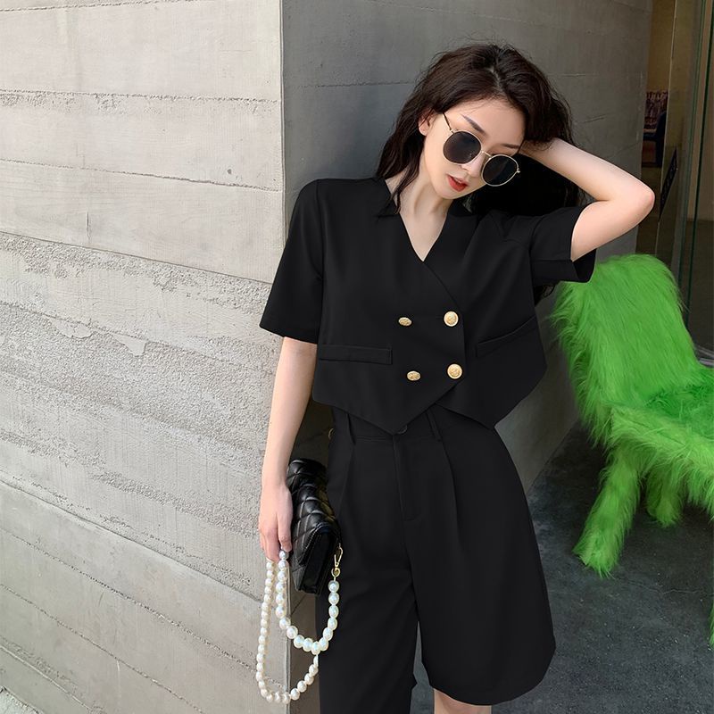 Bộ Áo Blazer Ngắn Tay + Quần Dài Ống Rộng Lưng Cao Thời Trang Mùa Hè Cho Nữ 2021 | BigBuy360 - bigbuy360.vn