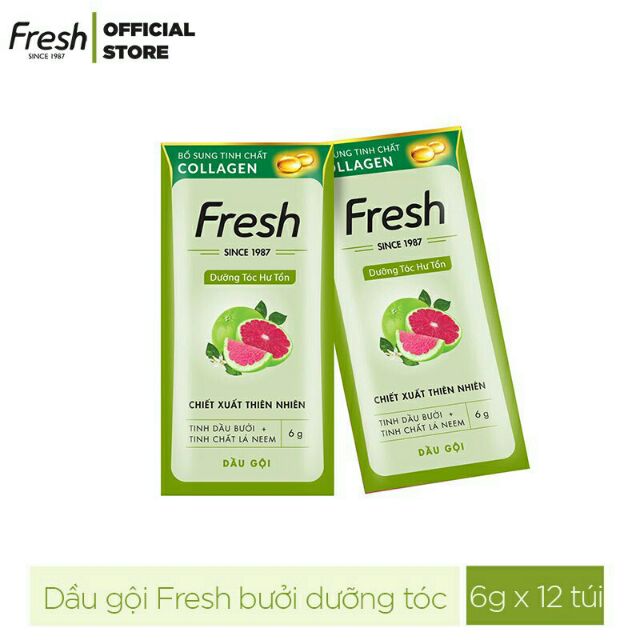 Dầu gội Fresh tinh dầu bưởi -lá neem dưỡng tóc hư tổn 6g-12 gói