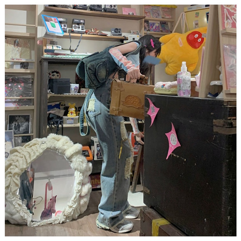 Quần Jean Ống Rộng Rách Gối Thời Trang Dành Cho Nữ