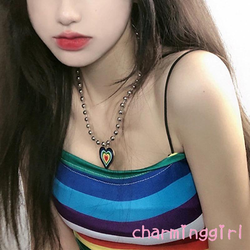 Vòng cổ mặt hình trái tim màu cầu vồng thời trang cho nữ