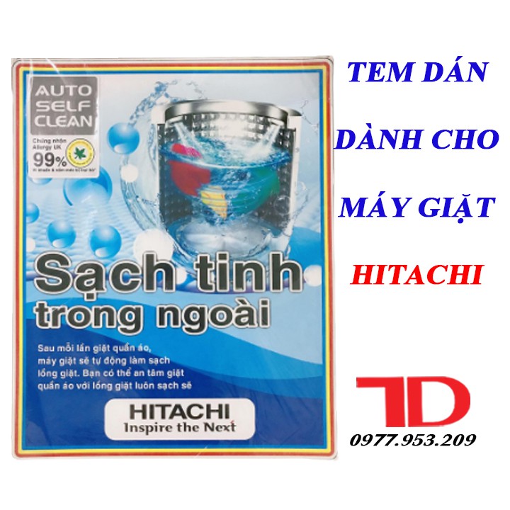 Tem dán máy giặt HITACHI, miếng dán trang trí máy giặt