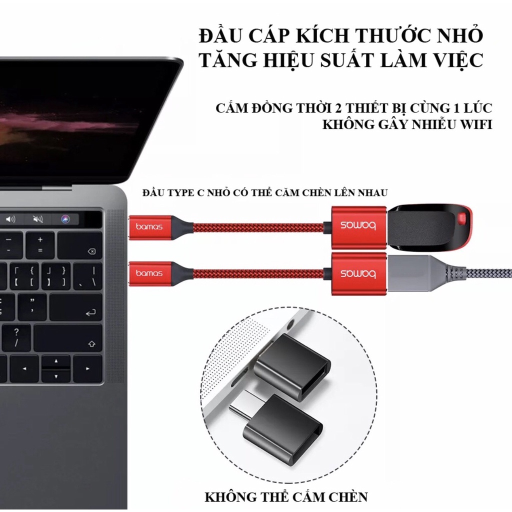 Cáp Chuyển Đổi Type C Sang USB OTG 3.0 BAMAS BC022, Tương thích nhiều thiết bị, USB tháo rời được