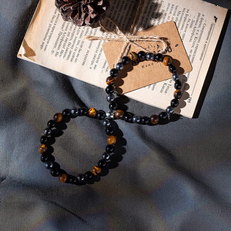 Set 2 Vòng Tay Đá Mắt Hổ Tự Nhiên Ba Lớp Bảo Vệ Cho Cặp Đôi