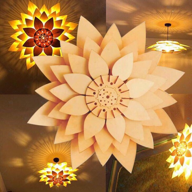 Đèn Trang Trí Gỗ Led Hình Hoa Sen