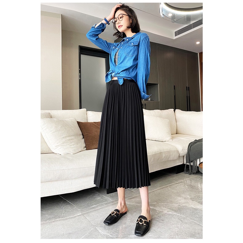 Chân váy xếp ly dáng dài phong cách Hàn Quốc - Chân váy nữ cạp chun co giãn mặc thoải mái Lonakeng Shop CV6701