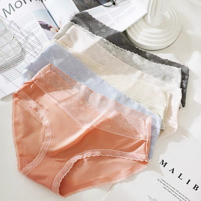 Quần Lót Nữ Su Lụa Trơn Phối Ren Cạp Thấp Cao Cấp Kháng Khuẩn Mềm Mịn PINK STORE QL20031